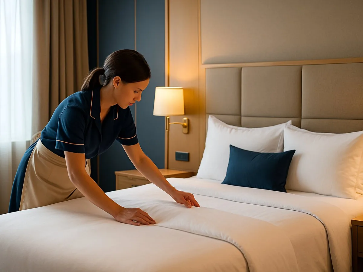 Housekeeping preparing a guest room